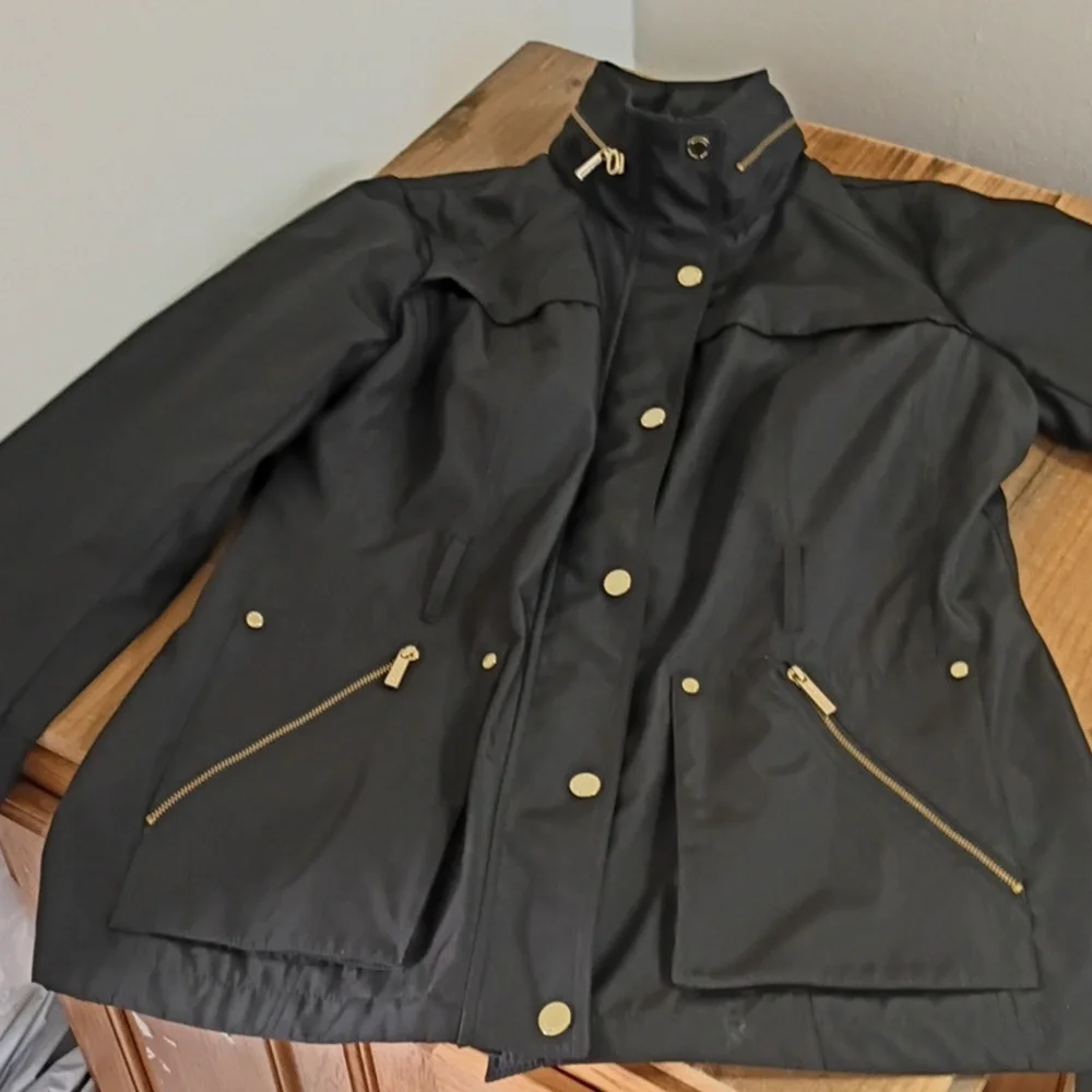 Michael Michael Kors Black Full Zip Hooded Moto Jacket Size L
